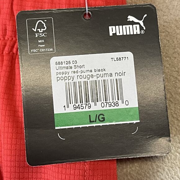 Puma Short Mens L Red Ultimate Athletic Performance Stretch Elastic Waist - Picture 4 of 14